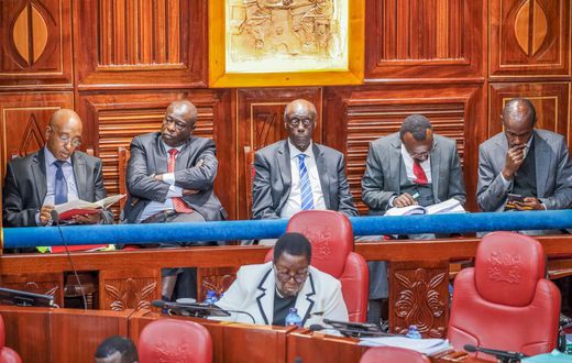 Deputy President Rigathi Gachagua and his legal team at the senate chamber