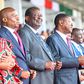 First Lady Rachel Ruto, Deputy President nominee Kithure Kindiki, Prime Cabinet Secretary Musalia Mudavadi, and Speaker Moses Wetangula at the 61st Mashujaa Day at the Kwale Stadium, Kwale County.