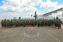 A contingent of Kenya Defence Forces (KDF) soldiers deployed to Somalia under the African Union Transition Mission in Somalia (ATMIS) returning home from Somalia