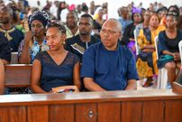 Mashirima Kapombe and her father Patrick Kapombe at the burial of her late mother Angela Kapombe