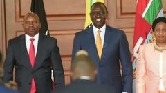 A screengrab image of Prof Kithure Kindiki, President William Ruto and Joyce Kindiki