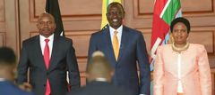 A screengrab image of Prof Kithure Kindiki, President William Ruto and Joyce Kindiki