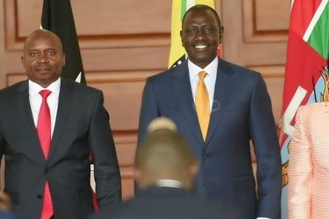 A screengrab image of Prof Kithure Kindiki, President William Ruto and Joyce Kindiki