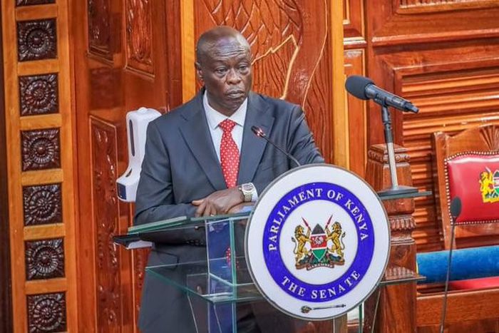 Deputy President Rigathi Gachagua during his impeachment trial hearing at the Senate