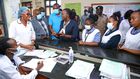 Health CS Dr Deborah Barasa interacting with medics at the Nakuru Referral Hospital on October 7, 2024