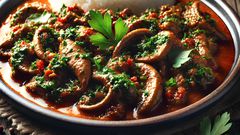 An AI-generated image of a well-prepared plate of matumbo, garnished with fresh herbs and served with a side of white rice.