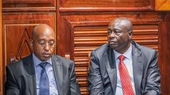 Depurty President Rigathi Gachagua and his lawyer Tom Macharia at the Senate chambers