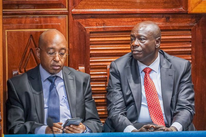 Depurty President Rigathi Gachagua and his lawyer Tom Macharia at the Senate chambers