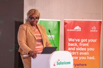 Cynthia Kropac, Chief Enterprise Business Officer at Safaricom addresses participants at thelaunch of Safaricom's partnership with Cloudflare and signing of Memorandum ofunderstanding, aimed at providing integrated cybersecurity solutions. The event took place atthe Michael Joseph Center in Nairobi, Kenya, on October 15, 2024.