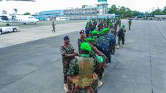 A contingent of Kenya Defence Forces (KDF) soldiers deployed to Somalia under the African Union Transition Mission in Somalia (ATMIS) returning home from Somalia