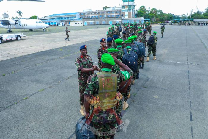 A contingent of Kenya Defence Forces (KDF) soldiers deployed to Somalia under the African Union Transition Mission in Somalia (ATMIS) returning home from Somalia