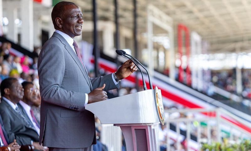 President William Ruto leading the country in celebrating the 61st Mashujaa Day at the Kwale Stadium, Kwale County.