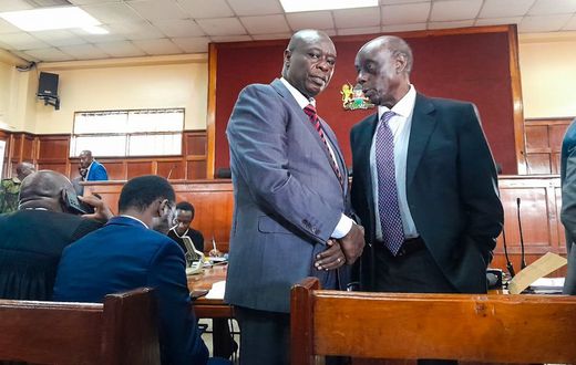 Former Deputy President Rigathi Gachagua and his lawyer Paul Muite