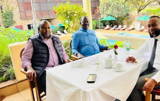 File image of Mining CS Ali Hassan Joho (right), ODM Leader Raila Odinga (center) and Suna East MP Junet Mohamed