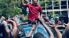 Morara Kebaso during a rally in Nairobi CBD