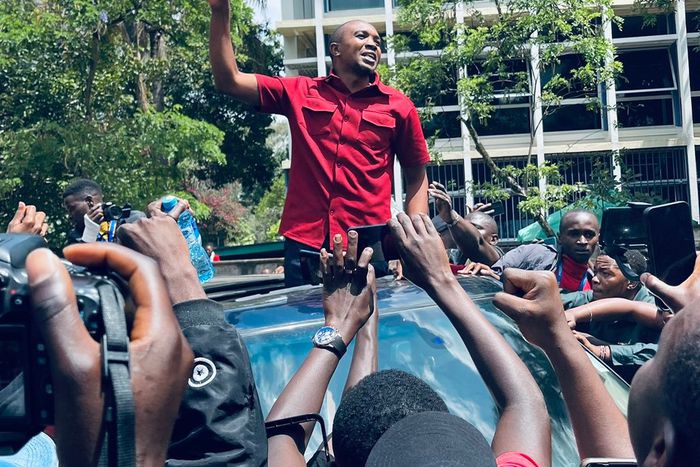 Morara Kebaso during a rally in Nairobi CBD