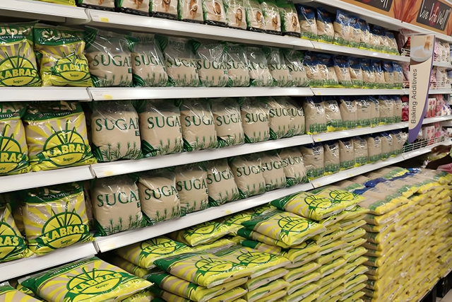 Sugar in supermarket shelves