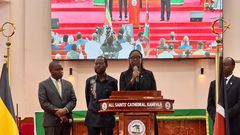 Rosemary Odinga, daughter of the late former Prime Minister of the Republic of Kenya, speaks during the Raila Odinga Memorial Service at All Saints Cathedral in Kampala, Uganda