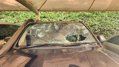 A vehicle in Rigathi Gachagua's convoy damaged during an attack at a funeral in Limuru