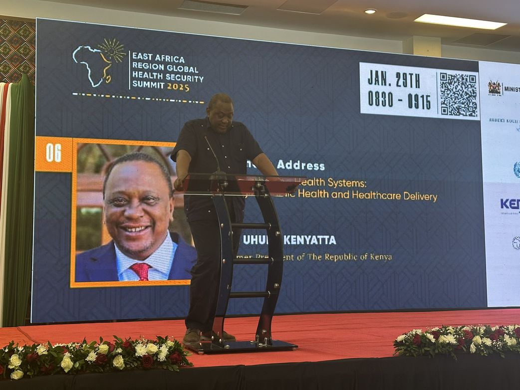 Former President Uhuru Kenyatta speaking at the East Africa Region Global Health Security Summit