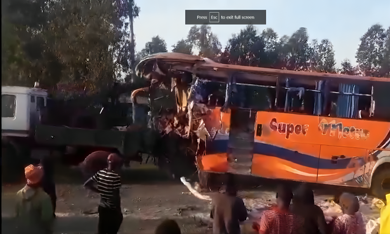 A Super Metro bus collided with a lorry at Ahero in Nyando Sub-county, Kisumu County.