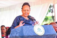 Kirinyaga Governor Anne Waiguru speaking during Jamuhuri Day Celebrations in Kirinyaga on December 12, 2023