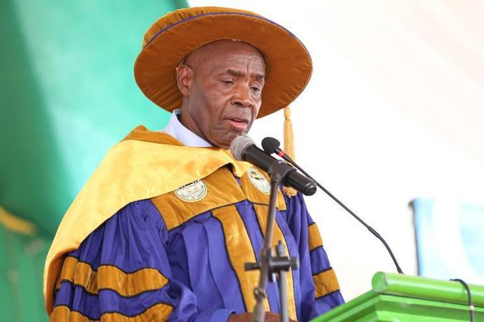 Education CS Ezekiel Machogu during a graduation ceremony at Garissa University