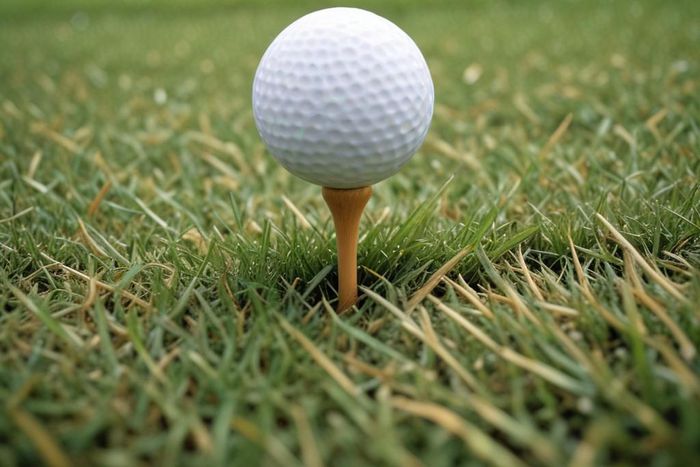 An AI-generated image of a golf ball on a tee