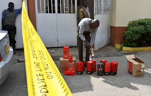 A Kenya Revenue Authority (KRA) official inspects packages of liquor that were seized on January 8, 2019 at a residential estate in Nairobi. Photo credit: Tony Karumba /AFP via Getty Images