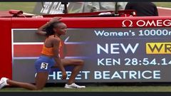 A screengrab image of Beatrice Chebet celebrating her 10000M world record