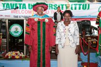 Education Cabinet Secretary Ezekiel Machogu introduced his wife Jemimah Machogu to the public on Friday, November 24, during a graduation ceremony at Taita Taveta University.