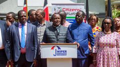 Kalonzo Musyoka and other Azimio leaders addressing the press