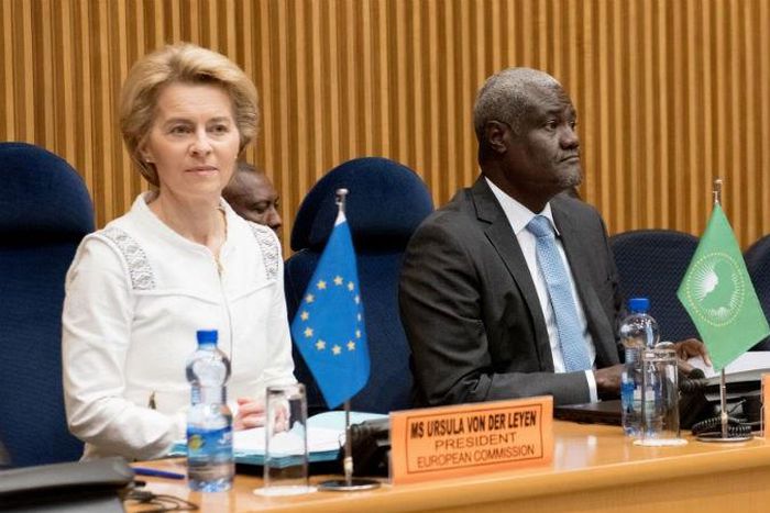 European Commission President Ursula von der Leyen and AU Commission chairperson Moussa Faki Mahamat. Photo by: Etienne Ansotte / European Union