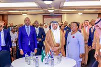 Trade and Investments Cabinet Secretary Moses Kuria with his Saudi counterpart Khalid Al Falih at the Kenya - Saudi Business Forum in Nairobi on July 12, 2023.