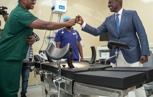 President William Ruto greeting a staff at the Kerugoya Level 5 Hospital on June 13,2023