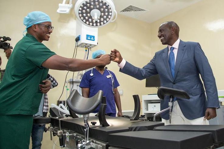 President William Ruto greeting a staff at the Kerugoya Level 5 Hospital on June 13,2023