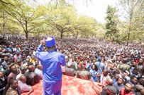 Azimio leader Raila Odinga addresses a crowd at Jevanjee Gardens.