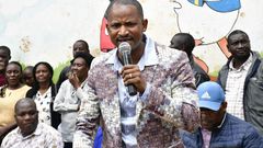 Embakasi East MP Babu Owino during a visit to Kihiumbuini Primary School in Westlands on July 14, 2023