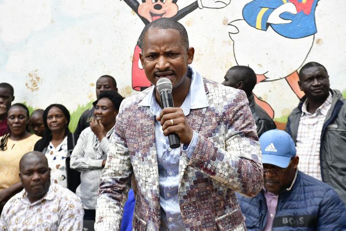 Embakasi East MP Babu Owino during a visit to Kihiumbuini Primary School in Westlands on July 14, 2023