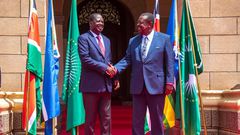 Prime CS Musalia Mudavadi with former PM Raila Odinga during a joint press conference on June 5, 2024