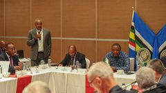Ambassador Kamau Macharia speaking during a meeting convened by Uhuru Kenyatta to deliberate on the ongoing Nairobi Peace Process aimed at establishing a lasting peace and stability in the eastern part of the Democratic Republic of Congo.