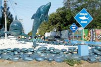 Some of the iconic wildlife sculptures that line up the streets of Mombasa and several roundabouts