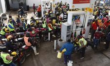 File image of boda boda operators queueing for fuel at a petrol station