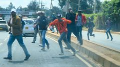 Ex-Mungiki leader Maina Njenga's supporters outside DCI headquarters along Kiambu Road on Thursday, May 25, 2023