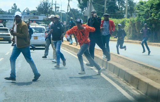 Ex-Mungiki leader Maina Njenga's supporters outside DCI headquarters along Kiambu Road on Thursday, May 25, 2023