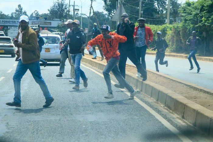 Ex-Mungiki leader Maina Njenga's supporters outside DCI headquarters along Kiambu Road on Thursday, May 25, 2023