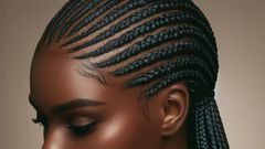 DALL·E 2024-05-08 124757 - An African woman with cornrows hairstyle, featuring tightly braided hair close to the scalp in straight lines The hairstyle is elegant and showcases