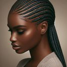 DALL·E 2024-05-08 124757 - An African woman with cornrows hairstyle, featuring tightly braided hair close to the scalp in straight lines The hairstyle is elegant and showcases