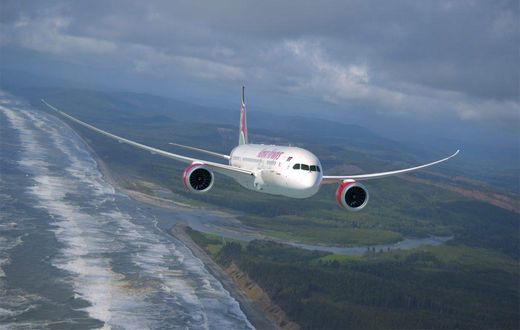 Kenya Airways plane mid air.