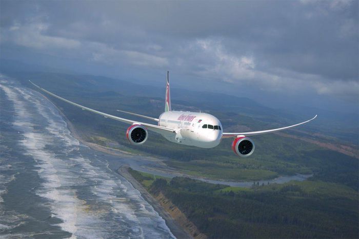 Kenya Airways plane mid air.